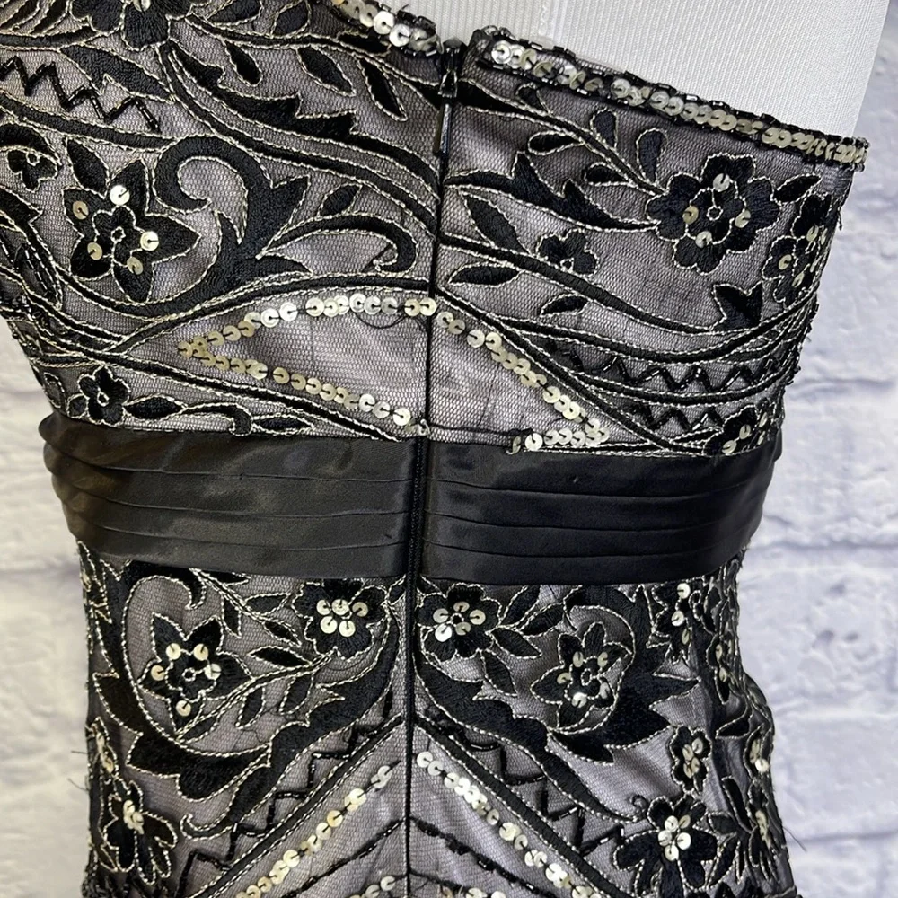 Sue Wong strapless BLACK/ PLATINUM Embroidered beaded Cocktail evening prom - Picture 8 of 12